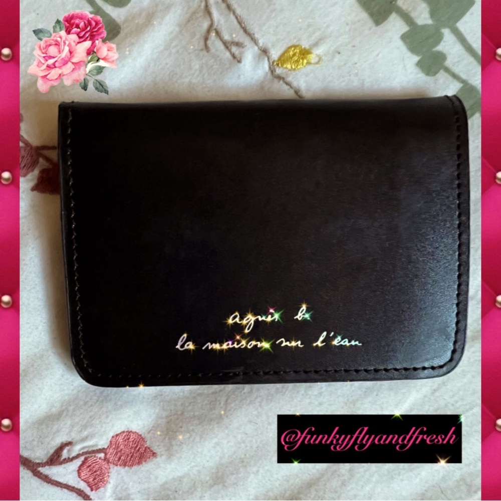 Agnes B. Signature black leather card holder never used -classic staple.